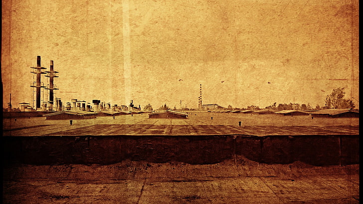 brown wooden framed wall decor, old, rooftops, sepia, filter, HD wallpaper