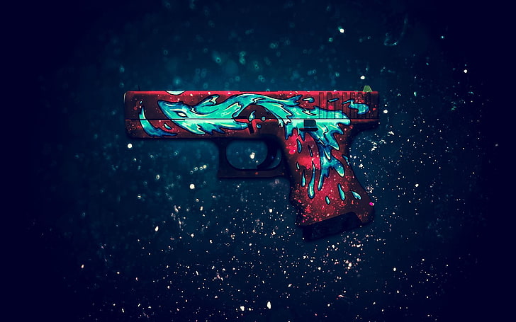 red and teal semi-automatic pistol, Wallpaper, Weapons, CS:GO