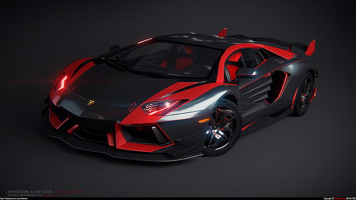 black and red coupe, Lamborghini, car, Lamborghini Aventador
