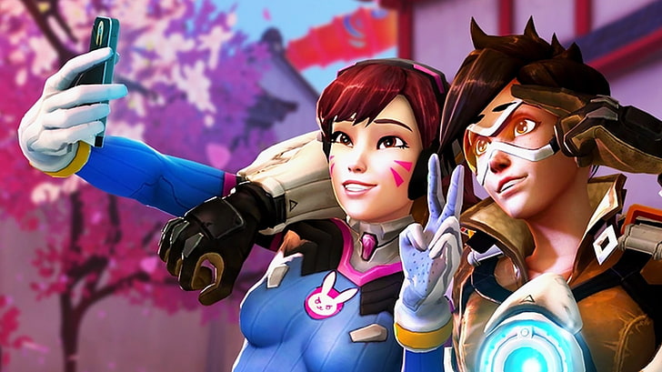male and female animated characters, Overwatch, Tracer (Overwatch), HD wallpaper