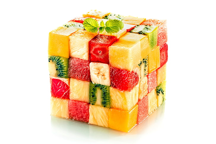 cube fruits, cube-shaped sliced fruit decor, kiwi (fruit), food