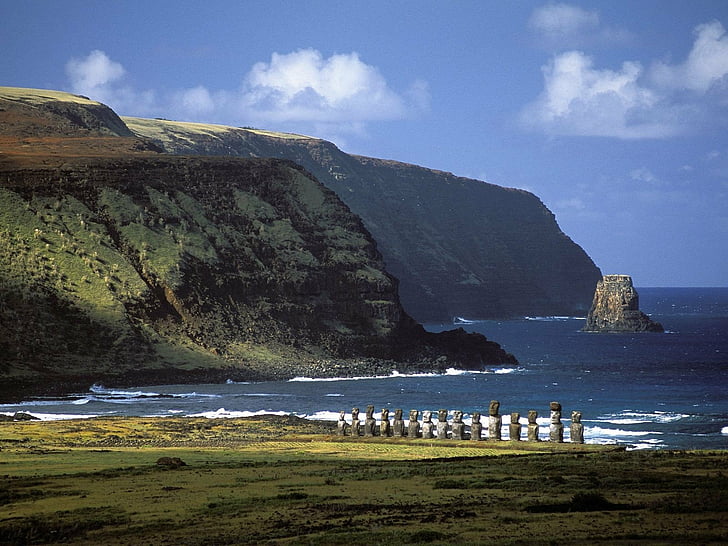 coast, easter, island, landscapes, moai, nature, HD wallpaper