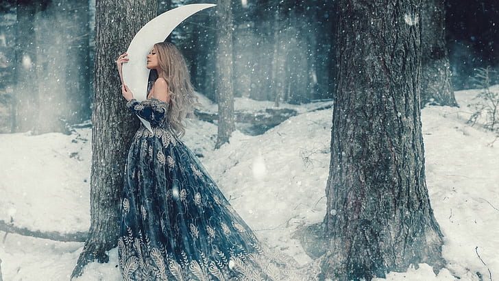 fantasy art, winter, women outdoors, model