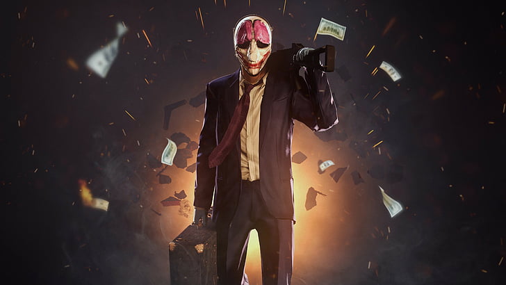 man wearing mask and suit, Payday 2, game, shooter, stealth, FPS, HD wallpaper
