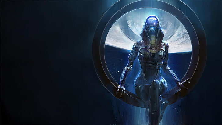 person sitting on circle object digital wallpaper, Mass Effect