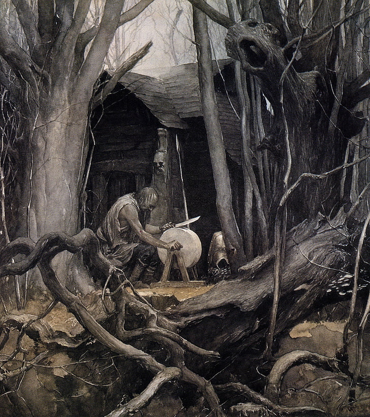 men's gray top illustration, painting, medieval, John Howe, Alan Lee