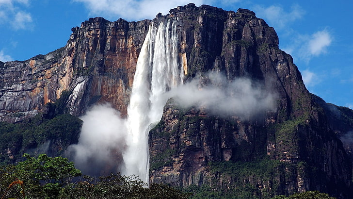 waterfalls on cliff, Angel Falls, Venezuela, nature, landscape