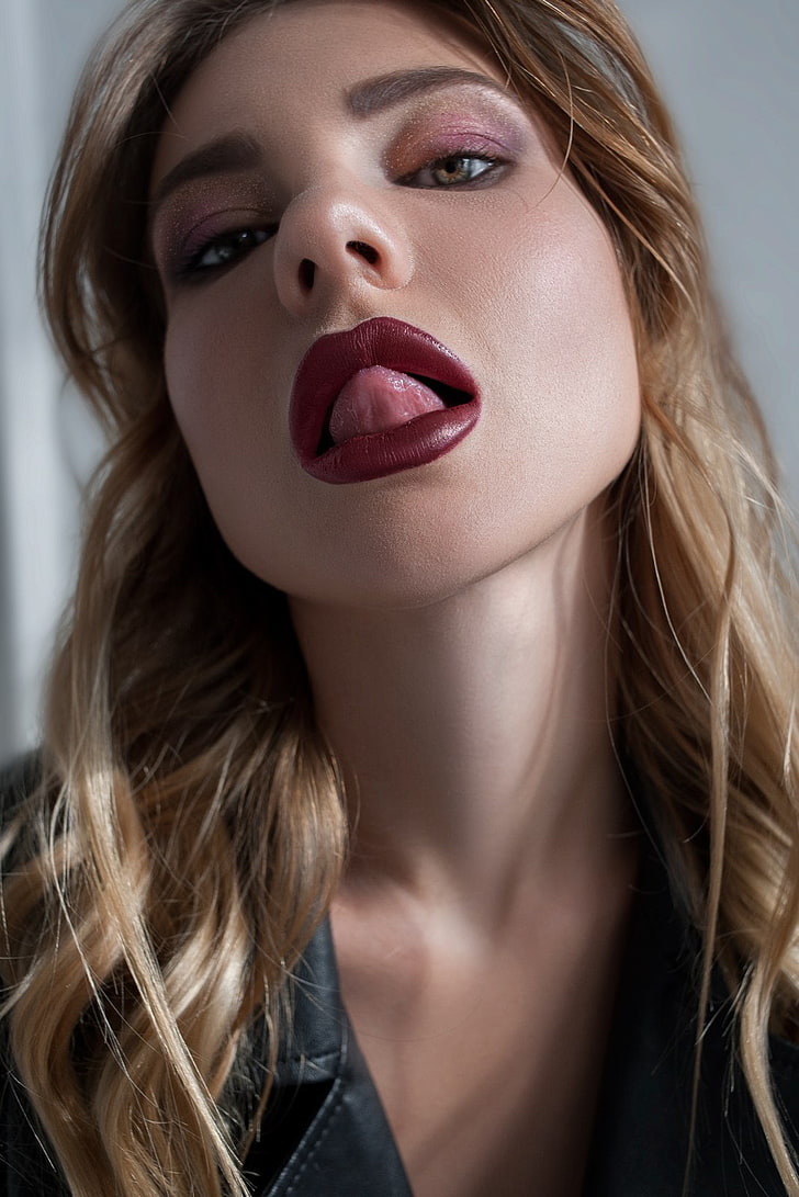 tongues, model, face, women.