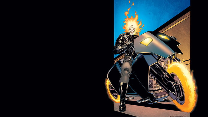 Ghost Rider Motorcycle Fire Flame Skull Black HD, cartoon/comic