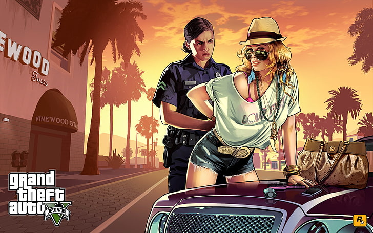 Grand Theft Auto V wallpaper, video games, men, street, women, HD wallpaper