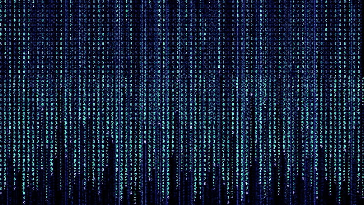matrix code wallpaper, blue, kanji, The Matrix, backgrounds, pattern, HD wallpaper