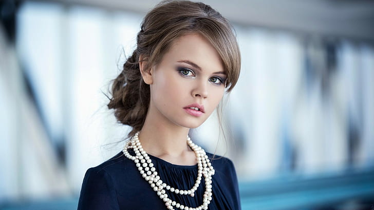women, brunette, necklace, Anastasia Scheglova, model, Maxim Guselnikov, HD wallpaper