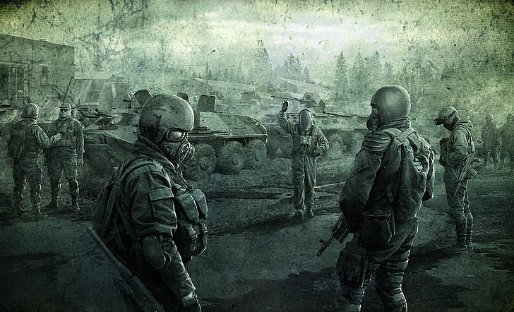 people standing near war tank painting, freedom, soldiers, Stalker, HD wallpaper