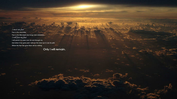 Dune quote, brown clouds during sunset view, quotes, 1920x1080, HD wallpaper