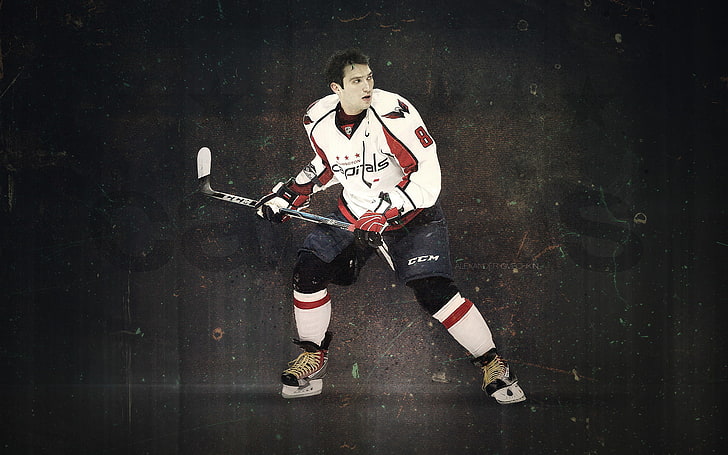 ice hockey player photo, stick, skates, Alexander, Washington Capitals, HD wallpaper