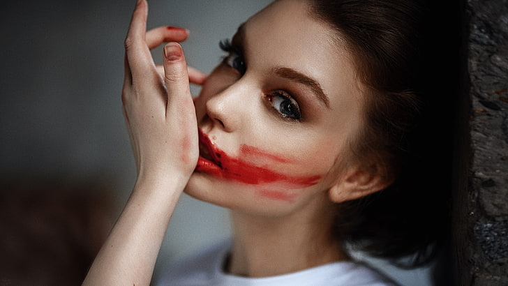 women, model, lipstick, face, Olya Pushkina, Georgy Chernyadyev