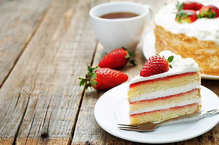 cake, strawberries, food, food and drink, strawberry, sweet food, HD wallpaper