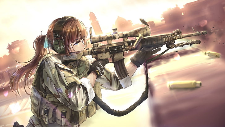 anime, anime girls, military, weapon, TC1995, girls with guns, HD wallpaper