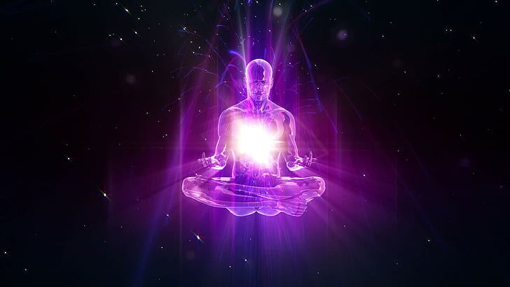 Meditation space man, man doing yoga light illustration, soul