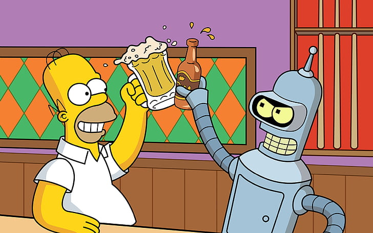 The Simpsons Home Futurama Bender Beer Alcohol HD, cartoon/comic