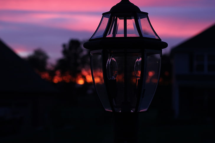 black kerosene lamp, night, light, lighting, lantern, electric Lamp
