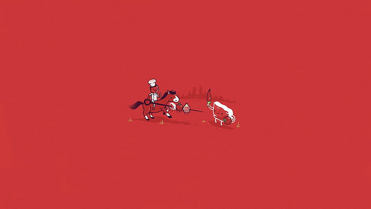 Chasing meat, man and black and red horse print, funny, 1920x1080