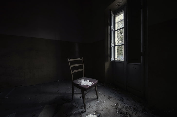 room, chair, window, abandoned, indoors, empty, no people, absence, HD wallpaper