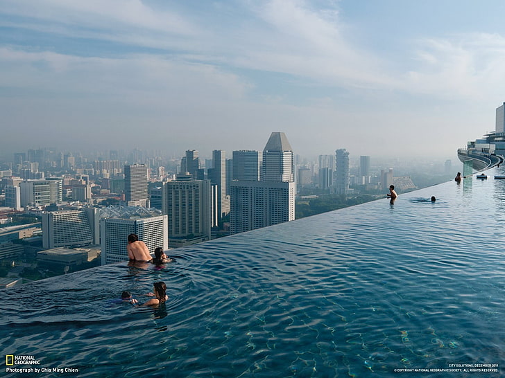 National Geography building pool screenshot, cityscape, swimming pool, HD wallpaper