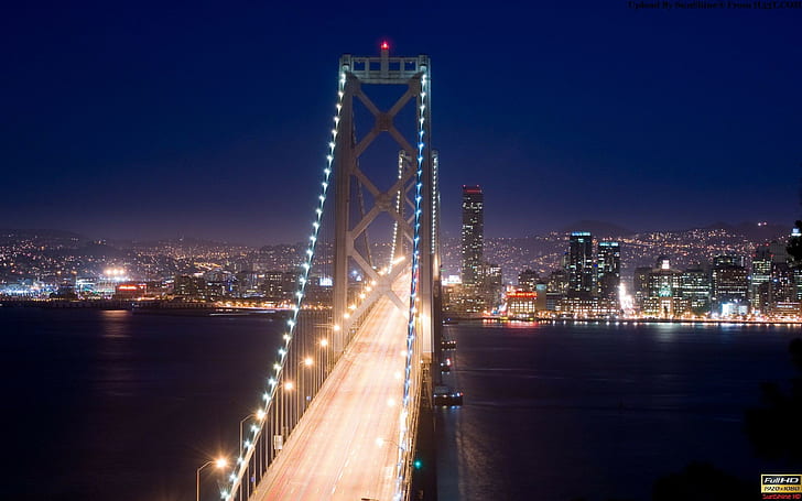 bridge, cityscape, night