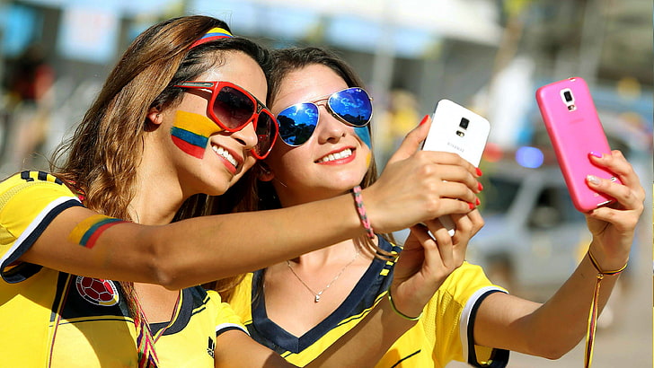brunette, Colombia, FIFA World Cup, Selfies, smiling, sunglasses