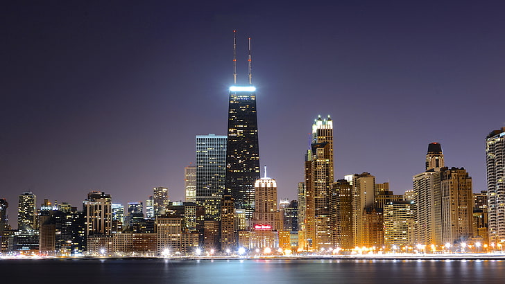 tower, usa, ilinois, john hancock center, city lights, chicago, HD wallpaper
