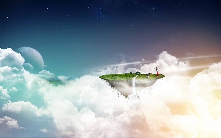 floating island digital wallpaper, nature, sky, cloud - sky, beauty in nature