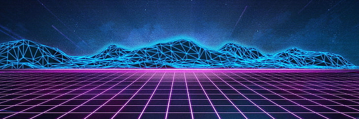 purple, abstract, low poly, blue, mountain chain, pink, Retro style