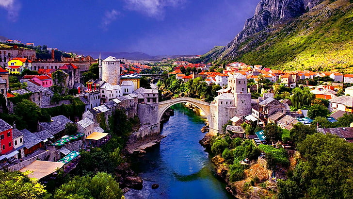 bosnia and herzegovina, stari most, mostar, old bridge, city, HD wallpaper