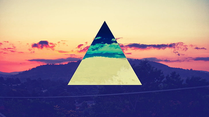 pyramid wallpaper, silhouette of mountain and trees, abstract, HD wallpaper