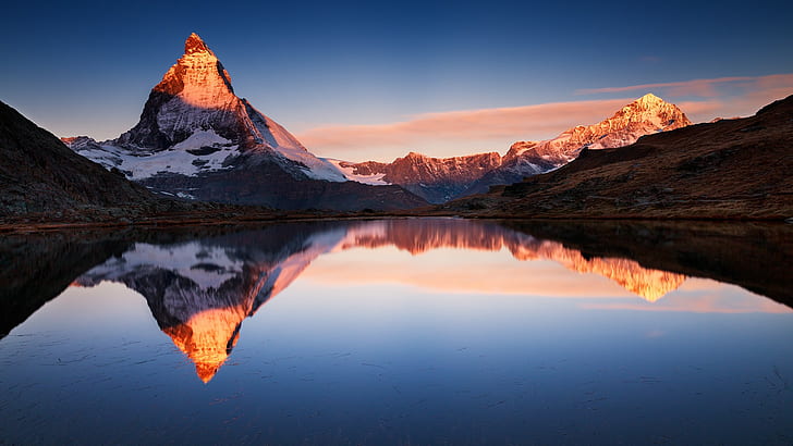 lake, mountains, nature, sky, landscape, reflection, Matterhorn, HD wallpaper