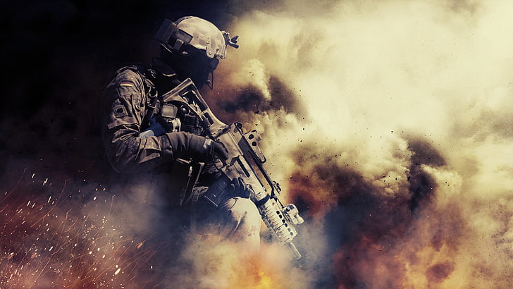 person holding assault rifle, war, Battlefield, soldier, weapon HD wallpaper