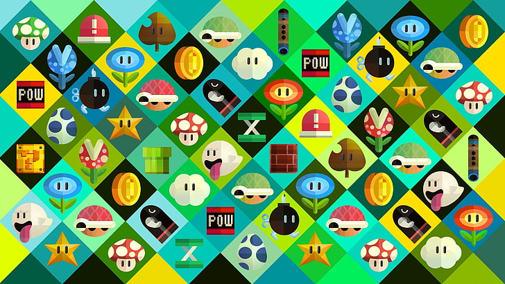 Super Mario icons wallpaper, Mario Bros., Nintendo, video games, HD wallpaper
