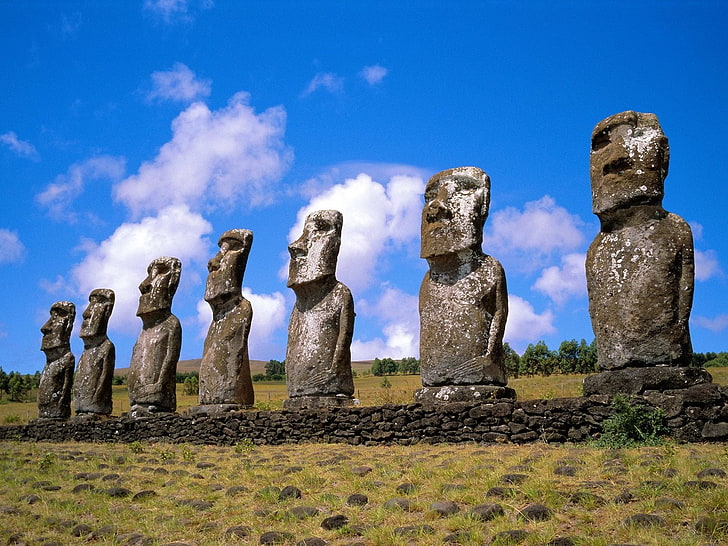 Moai landmark photography, Man Made, Chile, Easter Island, sculpture, HD wallpaper