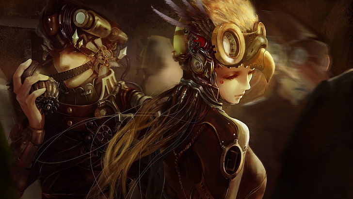 woman robotic headgear wallpaper, artwork, fantasy art, concept art, HD wallpaper