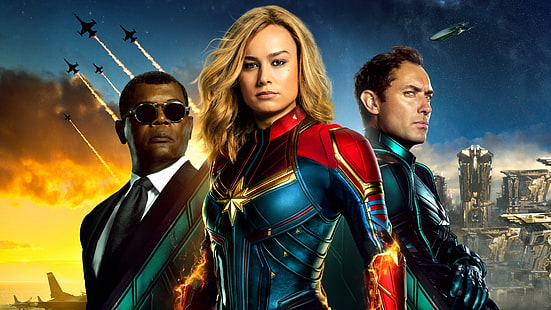 HD wallpaper: Movie, Captain Marvel, Brie Larson, Nick Fury, Samuel L.  Jackson | Wallpaper Flare