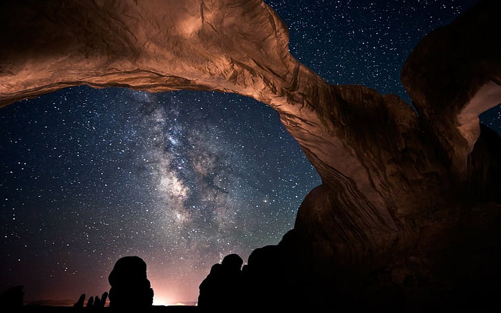 Arches National Park, stars, Milky Way, digital art, space, HD wallpaper