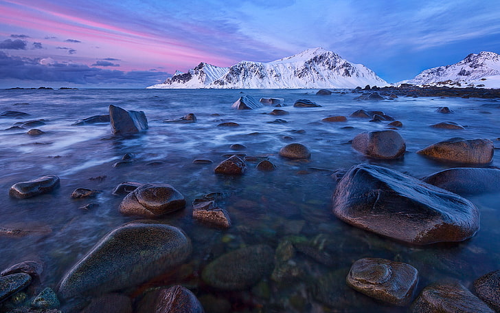 Barf Peak Lofoten Islands Norway Winter Landscape Ocean Rocks Snowy Pannin Desktop Hd Wallpaper For Pc Tablet And Mobile 3840×2400, HD wallpaper