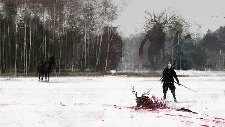 swordsman digital wallpaper, artwork, fantasy art, The Witcher 3: Wild Hunt