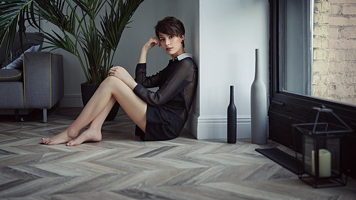 women, barefoot, legs, sitting, on the floor, model, women indoors, HD wallpaper