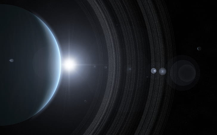 the sun, stars, planet, ring, gas giant, HD wallpaper
