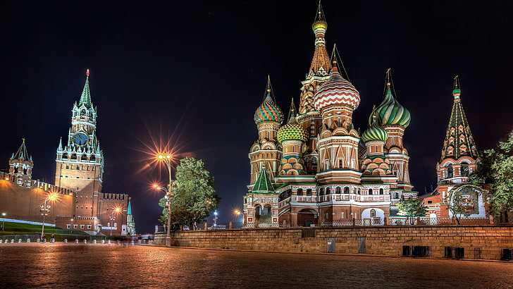 Saint Basil's Cathedral, Russia, night, Moscow, The Kremlin, St. Basil's Cathedral, HD wallpaper