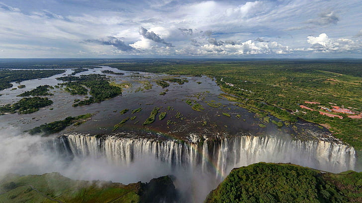 Mighty Victoria Falls, panorama, waterfalls, delta, clouds, nature and landscapes, HD wallpaper