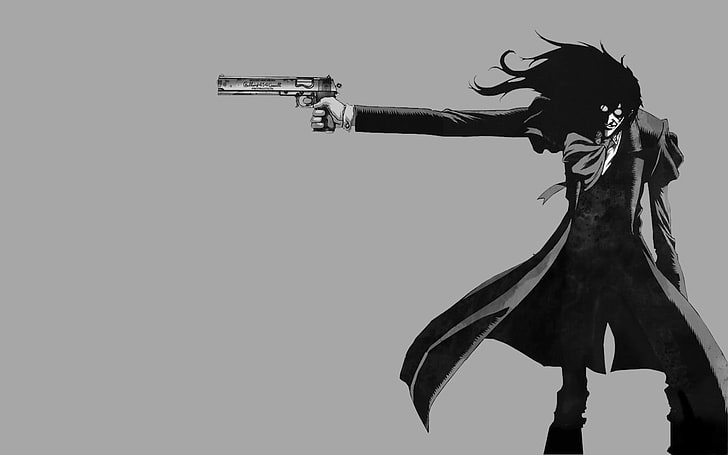 man character holding gun, Hellsing, manga, anime, Alucard, one person, HD wallpaper