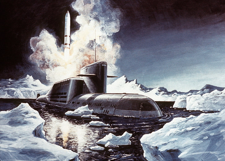 submarine poster, Russian Navy, Soviet Union, USSR, missiles, HD wallpaper